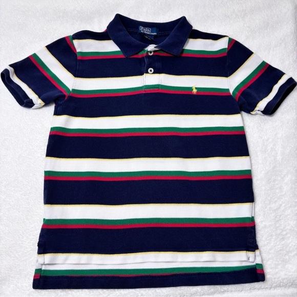 Polo Ralph Lauren Striped Polo Shirt Cotton Navy, White, Green, Red  Boy Size 7 - Picture 1 of 8